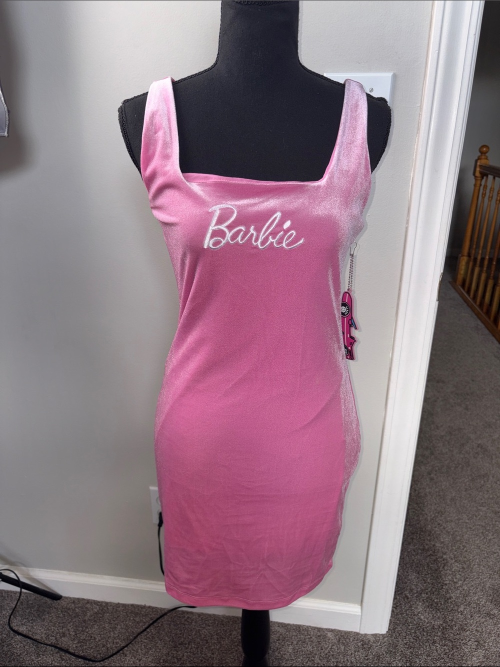 Barbie Pink Logo Velvet Slip Dress